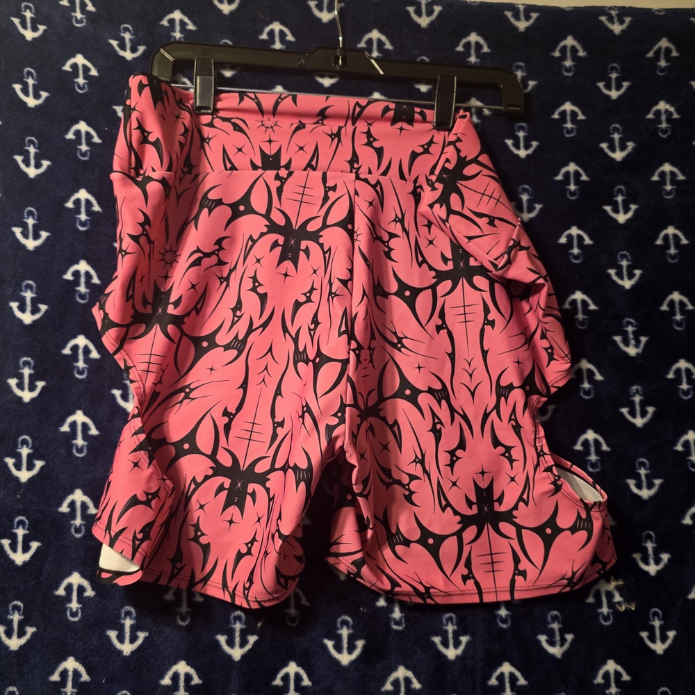 High Waist Pink and Black Patterned Shorts